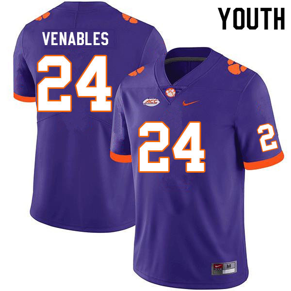 Youth #24 Tyler Venables Clemson Tigers College Football Jerseys Sale-Purple - Click Image to Close